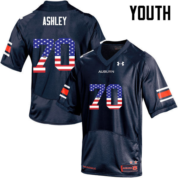 Youth #70 Calvin Ashley Auburn Tigers USA Flag Fashion College Football Jerseys-Navy